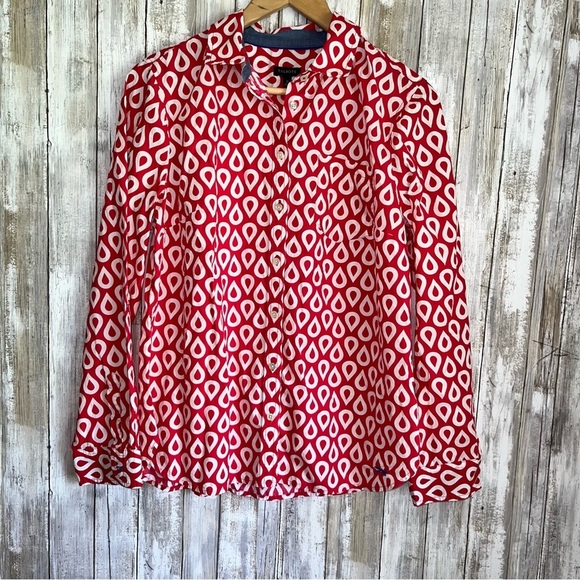 Talbots Red Geometric Cotton Button Down - Picture 1 of 5